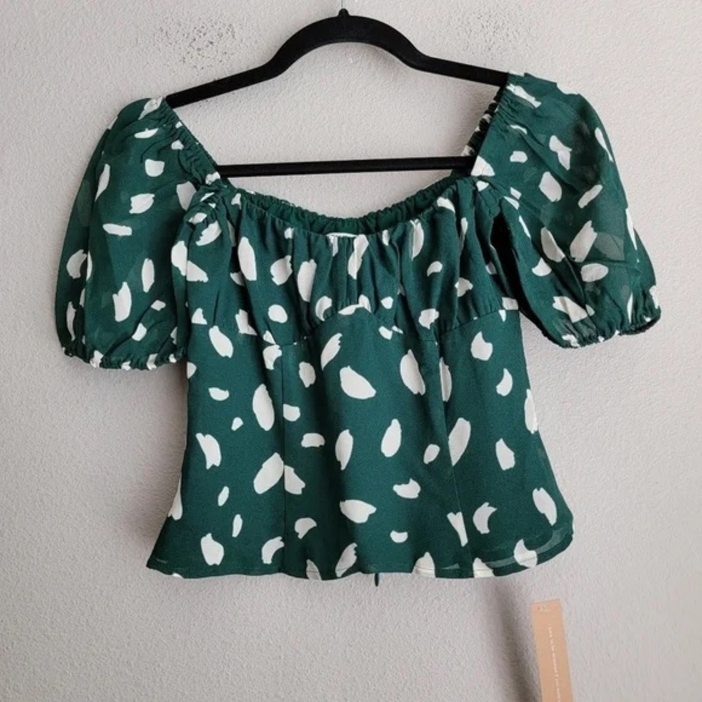 Reformation Berry Milkmaid Puff Sleeve Green Patterned Women's Top - Picture 2 of 8